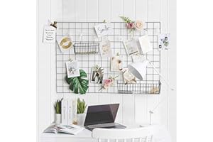 GBYAN 2 Pack Wall Grid Panel with Clips Hanging Photo Display Shelf Wire Notice Board Metal Grid Rack Art Organizer Home, Office & Kitchen Décor Mesh Picture Board