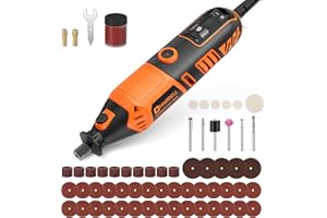 HARDELL Herramienta rotativa, mini taladro eléctrico de 180 W, 6 velocidades ajustables (8000-35000 RPM) con 61 accesorios, para lijar, pulir, cortar, grabar, tallar, bricolaje y aficiones.