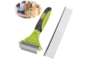 Eastlion Pettini a Rastrello per Cani Gatti,12+23 Doppio Faccia Professionale Spazzola per Cani,Rimuovere e Sbrogliare Nodi,Eliminare Il Sottopelo ed i Peli Morti per Capelli Corti e Lunghi(Verde)