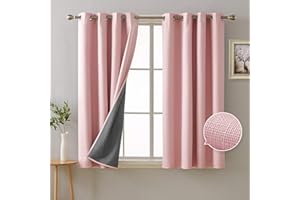 Deconovo 100 Percent Blackout Curtains with 3 Pass Energy Efficient Thermal Insulated Coating Faux Linen Eyelet Curtains for Girls Room Pink 46x54 Inch 1 Pair