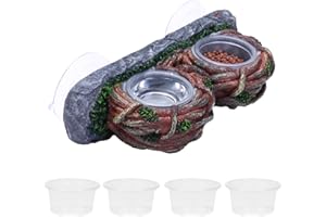 AIICIOO Dual Gecko Feeder Leiste Vine Reptile Feeding Drinking Bowl Lizard Suckers Vine Feeding Cup Gecko Terrarium Zubehör Dekor für Gecko Bartagame Schildkröte mit 6 PCS Bowl