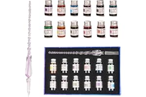 AOKUY Glasstifte-Set kalligraphie, Kalligraphie Dip Pens,12 bunte Tinten,Kaligraphie-Sets für Kunst, Schreiben, Unterschriften, Dekoration, Geschenk.