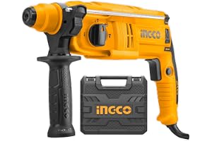 INGCO RGH6528 650W Reversible Rotary Hammer Drill 0-1700 RPM 25mm Variable Speed Chuck Corded Electric Drilling 0-5500BPM Impact Rate with Bits for Home Brick Metal Chiselling Masonry