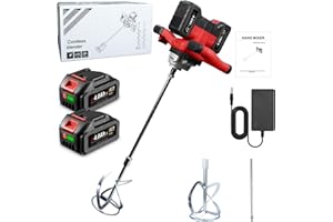 ONEVAN miscelatore per malta a bateria, 40V betoniera elettrica senza spazzole con 2 batterie da 4000 mAh, cambio a 6 velocità, miscelatore cemento senza fili per vernice, intonaco, cemento, malta
