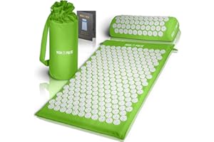 High Pulse Esterilla Acupresion + 5 Anillos + Póster - Esterilla acupresión y cojín de acupresión que estimulan la circulación sanguínea y liberan la tensión (Verde)