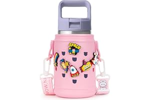 Uchwyt na bidon Linkidea EVA kompatybilny z butelkami dla dzieci YETI Rambler Jr. 12 uncji, IRON °FLASK 14 uncji, butelkami na wodę Torba na ramię z regulowanymi paskami (Różowy)