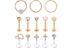 AceFun 16G Tragus Piercing Cartilage Helix Hoop Ring Studs Flat Back Forward Helix Piercing Surgical Steel and Clear Acrylic Lip Rings Lip Bar Piercing for Girls 1.2mm 8mm