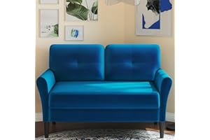 DOMUSENSUS Kleines Sofa 2 Sitzer, 123CM kleine Couch 2 Sitzer, Sofa klein mit 53CM extra tiefen Sitzen, Zweisitzer Sofa Wohnzimmer, Werkzeugfreie Montage Sofas & Couches, Bequemer Samt Mini Sofa, Königsblau