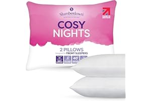 Slumberdown Cosy Nights Bed Pillows 2 Pack Non-Allergenic Ultra Soft Front & Back Sleeper Pillows - Soft Touch Breathable Cover, Made in the UK & Washable, Packaging May Vary (48 x 74cm)