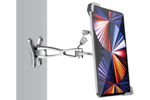 woleyi Soporte Tablet Pared Antirrobo, Soporte Tableta de Brazo Articulado Resistente con Candado de Seguridad, para iPad Pro Air Mini, Galaxy, Surface, Tabletas 7-11"
