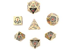 DollaTek Dragon Pattern DND Set di Dadi in Metallo utilizzato per Dungeon e Dragon DND Dice Game (con Borsa Nera) - Oro