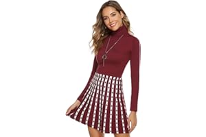 Gyabnw Vestito Casual Invernali Donna in Maglione di Natale a Manica Lunga Abito Girocollo Elegante Trapezio di Strisce Classico di Orlo Svasato al Ginocchio Caldo