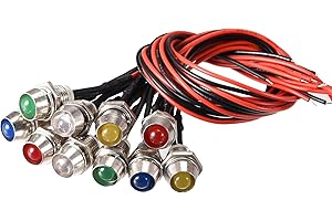 sourcing map LED Indicator Light AC/DC 24V 8mm Panel Mount Metal Shell Red Yellow Blue Green White 10Pcs