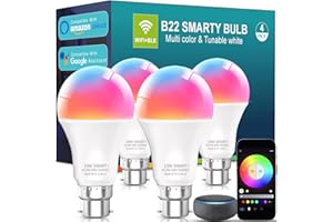Keepsmile B22 Smart Light Bulbs, 10W WiFi Bluetooth Music Sync Color Changing RGBWW Smart Bulbs That Work with Alexa, Google Assistant & Google Home, Dimmable 800LM & 16 Million Colors LED Bulb (4)