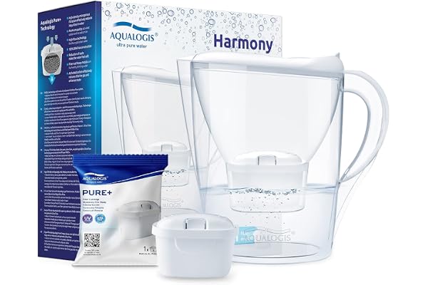 Aqualogis Carafe Filtrante, Harmony 2.6L, 1 Cartouche Filtrante Pure+ incluse (Blanc)