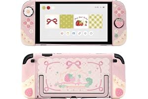 GeekShare Strawberry Protective Case Compatible with Switch 2, Slim Separable Soft Silicone Cover Shell with 2 Thumb Grip Caps for Switch 2025 Game Console & Joystick (Pink)