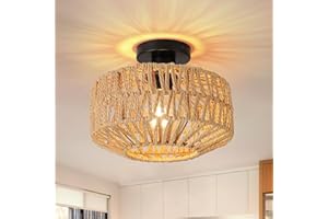 WILON Rattan Ceiling Light, Boho Lamp with Natural Rattan Lampshade, E27 Vintage Chandelier Wicker Light Shade Fitting, Rustic Bamboo Lamp Fixtures for Living Room Bedroom Dining Hallway