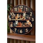 Kututr Sessiz Yuvarlak Ahşap Duvar Saati Kuvars Hareketli 2D Kedi Desen Sdw018,Sdw018 33 X
