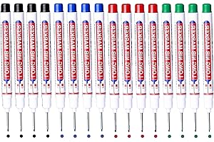 BetterJonny 16Pcs Marcadores de Agujeros Profundos, Rotuladores de Agujero Profundo Marcador de Carpintero de Punta Fina de 20 mm Lápiz Carpintero para Marcado de Carpintero Negro Azul Rojo Verde