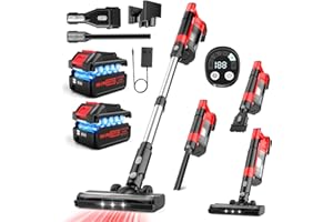 QARDOZ Aspirateur Balai Sans Fil 700W/60KPa/70 Mins,Aspirateur Sans Fil avec 2 * 4,0Ah Batteries Détachables,Écran LED, Brosse Anti-Enchevêtrement,Aspirateur Balai de batterie pour Cheveux/Tapis/Sol Durs