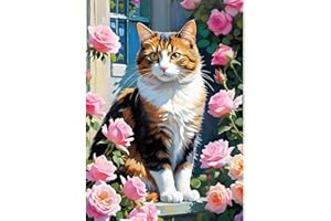 DPHERO Calico Cat Diamond Painting Kits for Beginners Adults,5D DIY Rose Flowers Diamond Art Kits,Round Full Drill Garden Gem Art Crafts,DIY Kitten Painting by Numbers for Home Wall Decor 12x16 inch