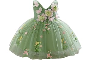 YOOJIA Klänning bankett födelsedag baby flicka bröllop party prinsessa kjol ärmlösa klänningar med V-ringning broderi blommor 3D-tyllklänningar 3–18 år