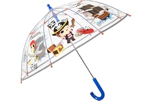 Parasol Przezroczysty Kopułowy Dzieci 3 4 5 Lat - Wiatroodporny z Odblaskowymi Detalami Chłopców i Dziewcząt - Długi Parasol Manualny System - Średnica 64 cm PERLETTI