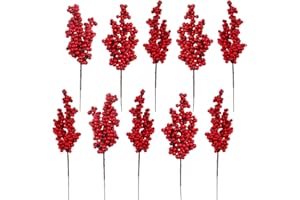 CYIOU 20 Piezas Bayas Rojas de Navidad 21cm Acebo Artificial Decoración Artificiales Bayas Rojos para Árboles de Navidad Corona Flores Guirnalda Artesanal Hazlo Tú Mismo