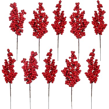 20 Stück Künstliche Rote Beerenzweige 21 Cm – Weihnachtsdeko Aus Kunststoff, Für DIY & Basteln
