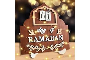 OWLFUN Ramadan Kalender,LED Ramadan Kalender,Ramadan Deko Aus Holz,Eid Mubarak Adventskalender, DIY Ramadan Dekoration 30 Tage Countdown，Ramadan Geschenke für Mädchen Junge- زينة رمضان كريم ديكور