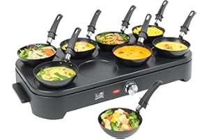 FRITEL Gourmet Wok Pancake GWP 2560 – Wok-Set/Pfannkuchenmaker – Party-Set – 1500 W – 8 x 15 cm – 1 bis 8 Personen + 8 Wok-Pfännchen & Spatel – PFAS-frei