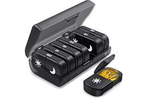 ‎AUVON AUVON Tablettenbox 7 Tage Morgens Abends, Handlicher Medikamentenbox Pillendose mit großen Fächern & Privacy-Schutz in Schwarz - Ideal für Medikamente, Vitamine, Fischöl & Nahrungsergänzungsmittel