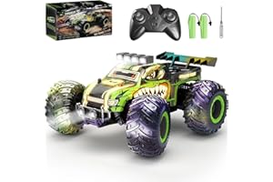 Comius Sharp Zdalnie sterowany samochód, 20 km/h, zdalnie sterowany monster truck z 2 reflektorami i 2 bateriami, dinozaur 2,4 GHz, RC Truck Off-Road, dla dzieci od 6, 7, 8, 9, 10, 11, 12 lat