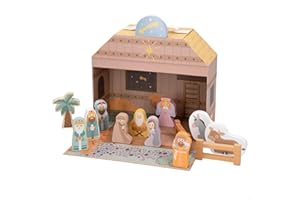 WOOMAX Portal de Belén de Madera Infantil, 15 Piezas, Nacimiento Navidad, Pesebre, Reyes Magos, para niños +3 años, Decoración navideña (49324)