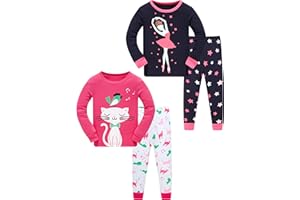 LOLPIP Mädchen Pyjamas 100% Baumwolle Schlafanzug für Kinder Schlafkleidung Langarm 4 Stück Set 1-12 Jahre