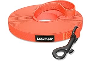 Looxmeer Longe pour Chien, 3 m/5m/7m/10m/15m/20m/25m/30m, Laisse Chien avec Poignée et Sac de Rangement, Laisses Étanches pour Chiens de Dressage de Toutes Tailles, Laisse Longue Robuste (Orange)