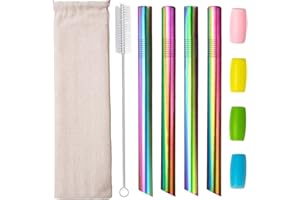 MORNEVE Metalowe słomki Boba Bardzo szerokie słomki wielokrotnego użytku ze stali nierdzewnej ostre końce do smoothies Jumbo Bubble Tea Milkshakes Słoma o szerokości 12 mm z silikonową końcówką worka na