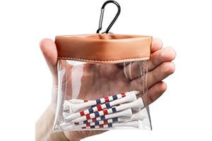 FINGER TEN Golf Tee Ball Bag Pouch Clip Holder Transparent for Men Women, Golf Tee Waterproof Professional Holder Including Wood Bamboo Tees for Golf Course (1 Pack Brown)