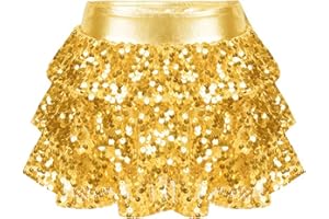 ranrann Enfant Fille Jupe Danse Paillette Jupe Danse Moderne Jazz Tenue Tutu Ballet Brillant Gymnastique Dancewear