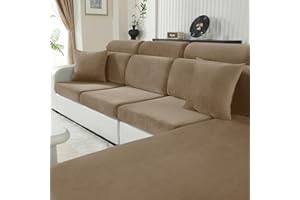 CYCMACO Funda Asiento Sofa Terciopelo Alta Elástica, Funda Cojin Sofa Ajustable Protector, Antideslizante, Separado, Universal, Lavable(Chaise Longue, Camello)