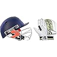 SG Optipro Cricket Helmets, Medium, Navy Blue & SG Ecolite RH Batting Gloves, Junior (Color May Vary)