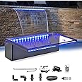 LONGRUN Waterfall Pool Fountain, Pond Cascade 30cm, Acrylic Steel Waterfall Spillway Blade with 7 Colors LED Light, Complete Waterfall & Stream Kits for Outdoor Garden Pool Water Features