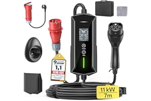 VOLTBOX Mobile Wallbox 11kW Typ 2 Ladekabel - 7m|6-16A|3-phasig EV Ladegerät Wasserdicht mit Einstellbarer Ladeleistung, Einstellung Startzeit, CEE 16A auf Typ 2 Ladekabel, für Allen EVs(IEC 62196-2) & PHEVS