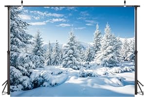 AIIKES 7x5FT Scenario innevato Sfondo Inverno Foresta Neve Albero Fotografia Sfondo Cielo Esterno Inverno Campo di neve Paesaggio Neve Coperto Pini Alberi Studio Fotografico Puntelli 12-346