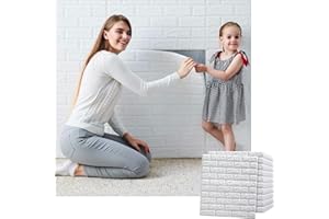 bimiti 10pcs 3D Brick Effect Wall Panels 3D Adhesive Wallpaper Waterproof PE Foam Wall Stickers for Living Room Bathroom Bedroom Kitchen Office 70 x 77 cm White