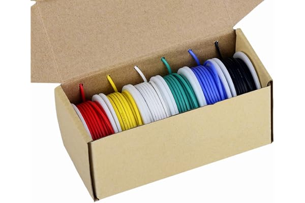 Fil d'électronique de calibre 20, kit de fils colorés Fil de silicone flexible de 20 AWG (6 bobines de couleurs différentes de 7 mètres) Résistance à hautes températures de fil isolé 600V