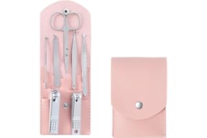 WJIAAA Kit de manucure de voyage 7 pièces, kit de manucure pour homme et femme, outils de soin des ongles, pince à sourcils, ciseaux de beauté, pince à épiler en acier inoxydable