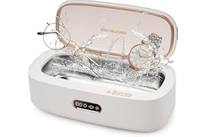 VIRIECH vriech Nettoyeur Ultrasons, Portable Machine de Nettoyeur Bijoux à Ultrason avec 4 Réglages de Temps, 360° Ultrasons Appareil de Nettoyage pour Bijoux, Lunettes, Bague, Montre, Dentier