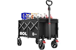 SUNULA Bollerwagen Faltbar Klein 80L 100KG, Faltbarer Bollerwagen Klappbarer Handwagen mit Halbiertem Eigengewicht, Faltbollerwagen Geländegängig mit Bremsen, Schwarz