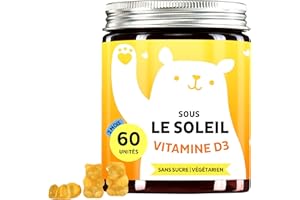 Bears with Benefits Vitamine D3 pour les os et le système immunitaire - vitamine D hautement dosée - oursons gélifiés sans sucre - 60 gummies - végan, sans additifs - Bears with Benefits